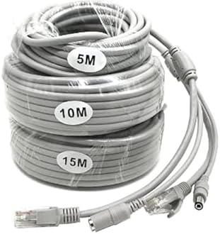 16FT/5M Ethernet CCTV Cable, Cat 5 RJ45 + 2.1x5.5mm DC Power Cord, for CCTV Security Camera Surveillance System IP Camera NVR System Grey - (1Pcs)