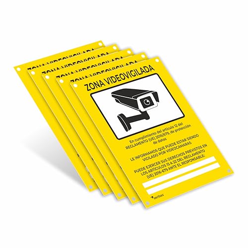 Cartel Videovigilancia   Placa Zona Videovigilancia   Cartel Alarma   Cártel Cámara 20 x 15 cm Orificios   Interior/Exterior   Resistente y Duradero (5)
