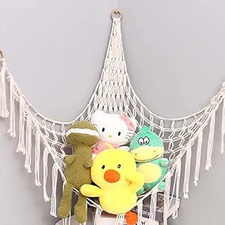 Toy Hammock, Toy Hammock for Stuffed Animals, Boho Macrame Teddy Organizer Net, Soft Toy Storage Hanging Mesh Holder with Tassels, Wall Corner Plush Toys Holder for Nursery, Kids Bedroom, Playroom