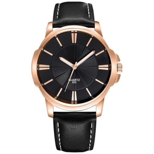 Relogio Masculino Analógico Com Pulseira De Couro Resistente A Agua Quartz (Preto e Rose Dourado)