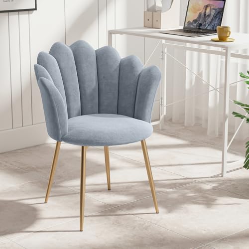 Luxstein Chaise de Coiffeuse, Fauteuil en Velours avec Pieds métalliques dorés, Chaise rembourrée pour Salon, Fauteuil au Design Moderne, 62 x 56 x 79 cm, Gris