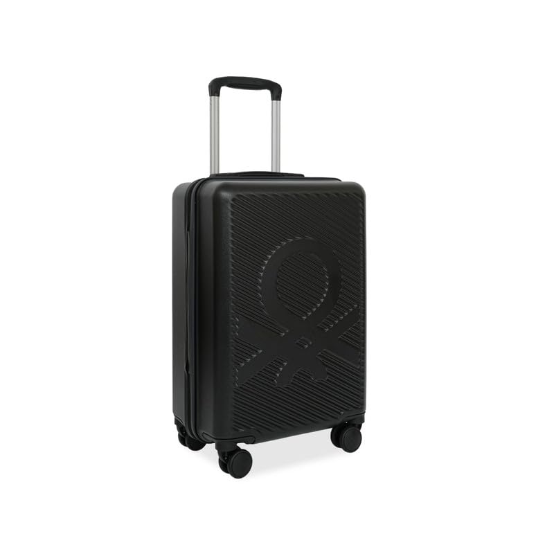 Image of United Colors of Benetton Cabin Hard Luggage Glide - Black | PC Carry-On Trolley Bag | TSA Lock & 360 Spinner Wheels Suitcase | Telescopic Handle | Water Resistance | 55cm | 46L Capacity