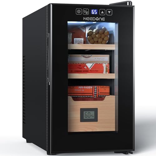 NEEDONE Electric Cigar Humidor 26L with Heating and Cooling Quiet Control System Thermostatic Cabinet for 200 Counts with Spanish Cedar Wood Shelves & Drawer with Hygrometer Gift for Men
