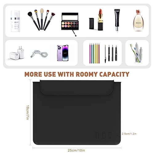Bezox Silicone Makeup Bag, Travel Makeup Brushes Bag With Double Magnetic Buckle Flap, Elegant Cosmetic Bag For Women - Black #TOP2