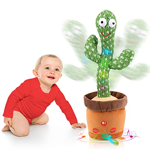 Emoin Dancing Cactus Repeats, Adjustable Volume Talking Cactus Toy, Recording Cactus Toy with Lighting, Singing Cactus Recording,Mimicking Talking Electronic Plush Toy for Home Decor