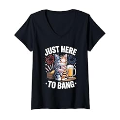 Celebrate in Style: Buy the Women's Independence Day Cat Fireworks V-Neck T-Shirt – 4th of July Patriotic Party Style