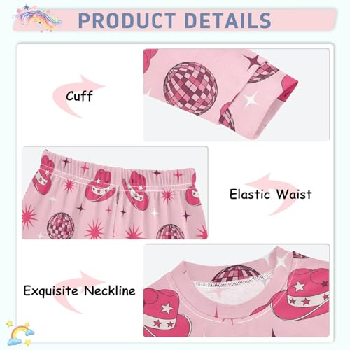 Pajama Sets Long Sleeve Cowboy Hats and Disco Balls Soft Comfy Sleepwear 2 Piece PJS 3-8T4