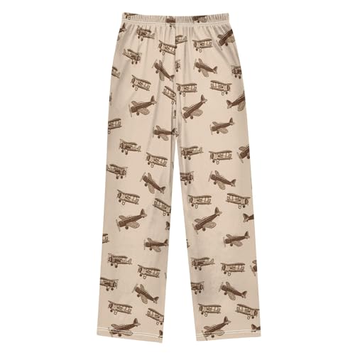 Retro Cartoon Airplane Pajama Pants Lounge Sleep Pants Elastic Waist Long Pajama Bottoms with Pockets for 6-14 Years2