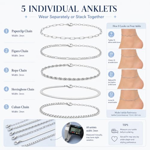 Image of AOZEL Gold /Silver Plated Anklet Bracelets for Women Waterproof Plus Size Cuban Link Chain Ankle Bracelet for Large Ankle 9-12inch