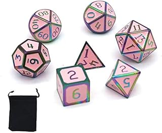 DollaTek 7Pcs poliédricos DND Juego de Dados de Metal sólido con Bolsa de Almacenamiento y aleación de Zinc con Esmalte para Juegos de rol Mazmorras y Dragones (Colorido Rosa)