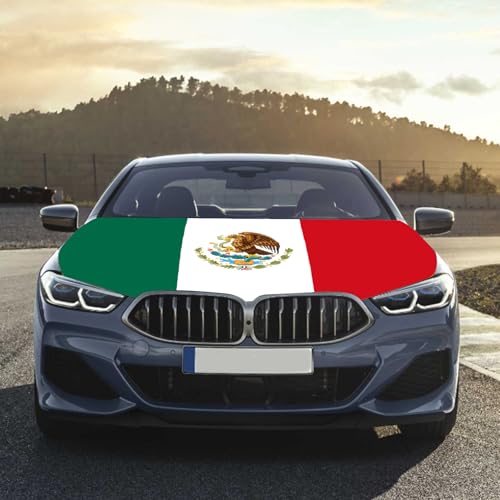Image of Mexico Flag Car Hood Cover 3.5X5Ft Mexican Car Bonnet Banner Elastic Fabrics Windproof Vehicles Decorate Flags