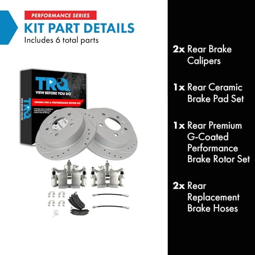 Image of TRQ Performance Rear Brake Pad and Rotor Set Ceramic Slotted Drilled G | For 2008-2009 Buick LaCrosse 2006-2010 Chevrolet Impala 2006-2007 Monte Carlo