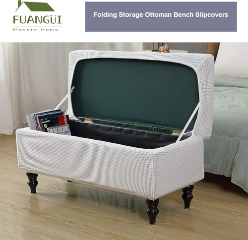 Image of FUANGUI Ottoman Cover Stretch Storage Ottoman Bench Slipcover Printed Folding Storage Bench Ottoman Cover Footrest Stool Slipcover Footstool Protector Cover with Elastic Bottom, Large