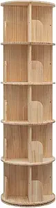 Rotating Bookshelf, 5-Tier Floor Standing Bookcase Storage Rack, 63 x 17.3 inches, Wooden Narrow Organizer for Kids & Adults