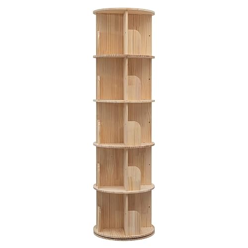 Rotating Bookshelf, 360 Display 5 Tier Floor Standing Bookcase Storage Rack for Kids&Adult, Wood Narrow Book Shelf Organizer for Bedroom, Living Room, Study Room(63 * 17.32 * 17.32inch) - Five Tier