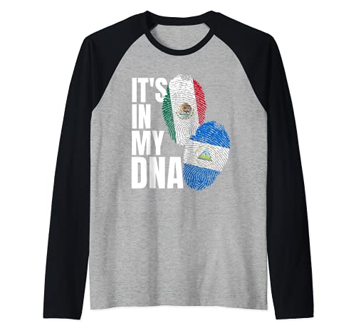 Nicaraguan And Mexican DNA Flag Heritage Raglan Baseball Tee, Black
