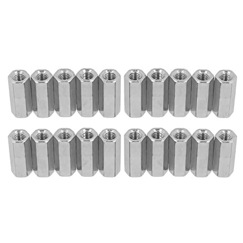 Hex Rod Coupling Nut, 304 Stainless Steel, M6x1 L25mm, 20 Pcs Threaded Connector for Bolts Studs Mechanical Screws, Ideal for Indoor and Outdoor Use