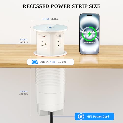 XBA 65W Enchufe Pop Up USB-C con carga inalámbrica 10W, recorte de 4 pulgadas miniatura 7
