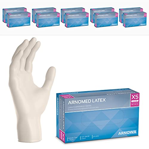 ARNOMED 1000x Gants jetables en latex taille XS blanc, Gants jetables de chirurgie et de laboratoire, Gants à usage unique en nitrile, Moufles en latex en XS, S, M, L, XL, XXL