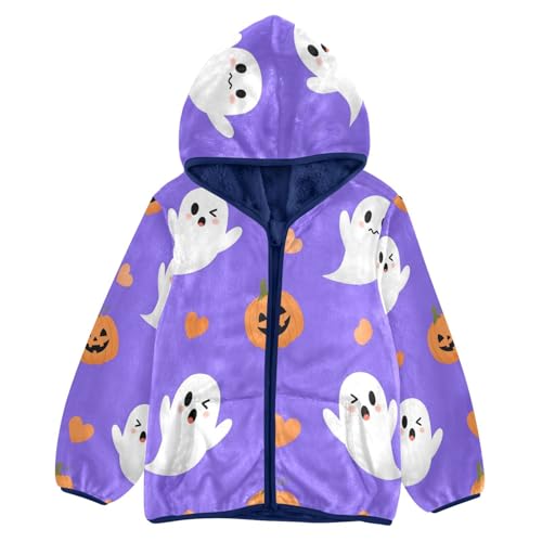 Halloween Ghosts and Pumpkins Toddler Fleece Jacket Girl Boys Hooded Fleece Jacket Coat Warm Outwear Zip-up 3-10T