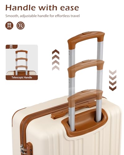 Image of Coolife Carry On Luggage, Suitcase with Durable and Lightweight, carry on suitcase with ABS Hardshell, Dual Spinner Wheels, TSA Lock, and YKK Zipper (apricot white, S(20in) carry on)