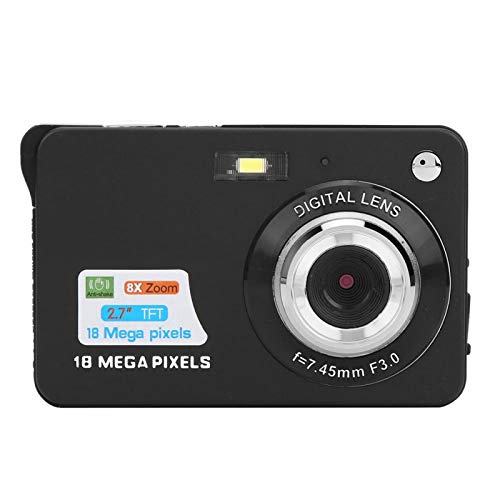 Surebuy Cámaras DSLR de 2,7 Pulgadas, Zoom 8X, 18 MP, 1280X720 HD, f = 7,58 mm/F = 3,0, Zoom de 8 aumentos, Cámaras para fotografía y Video con Sensor COMS para Adultos o niños(Negro)