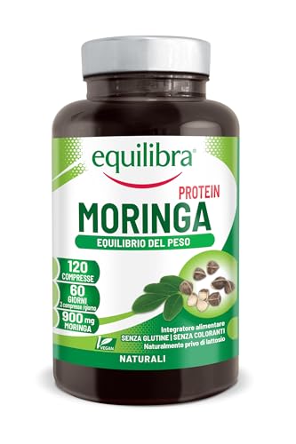 Equilibra Moringa Protein, 900 mg Moringa Oleifera per Dose, 120 Compresse Vegan per 2 Mesi, Integratore Moringa, Titolato al 60% in Proteine, Equilibrio del Peso Corporeo e Metabolismo dei Lipidi