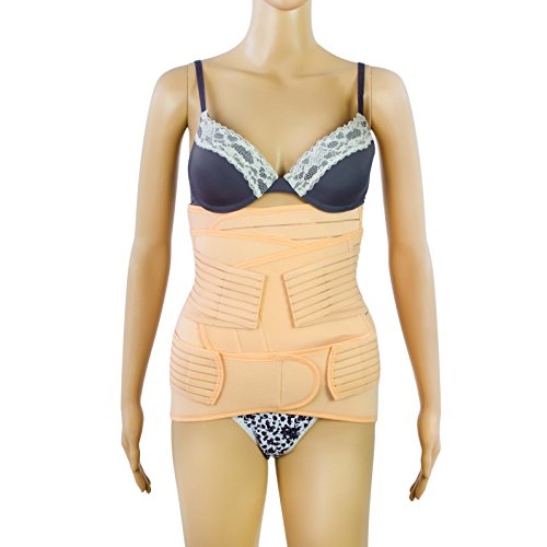 Postnatal Bauchgurt 3 in 1 Set für einen flachen Bauch nach der Geburt - Atmungsaktiv - Größe L - Abdominal Elastische Bauchbandagen