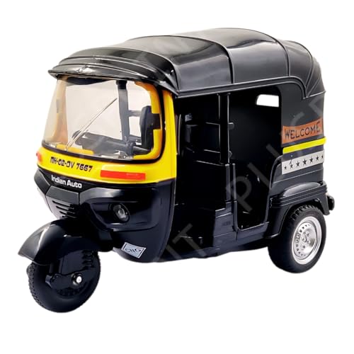 Image of PLUSPOINT Auto Rickshaw Toy,with Pull Back Action City Traffic Vehicles Public Transport Toy with Light and Sound for Aged 3 4 5 6 Boys and Girls,Kids Party Favors Gifts (Auto Rickshaw) (Black)