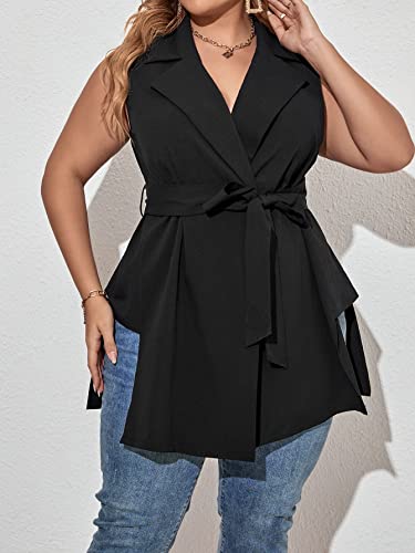 Floerns Women's Plus M Slit Asymmetrical Hem Sleeveless Belted Solid Vest Blazer3