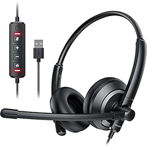 EH05-U Wired USB Headset with Noise Cancelling Microphone for PC Laptop – Headphones with In-Line Control, Lightweight, Enhanced Sound & MIC Mute