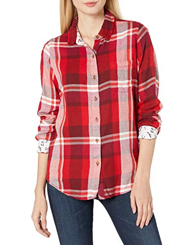 Lucky Brand Women's Long Sleeve Button Up One Pocket Classic Plaid Shirt, Orange Multi, L