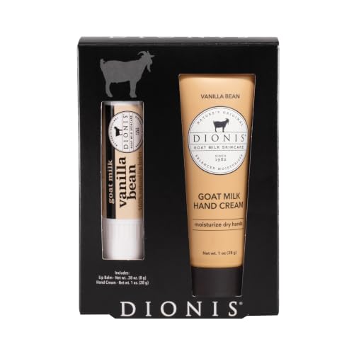 Dionis Goat Milk Hand Cream and Lip Balm Set for Dry Skin & Chapped Lips - Vanilla Bean (Pack of 2)