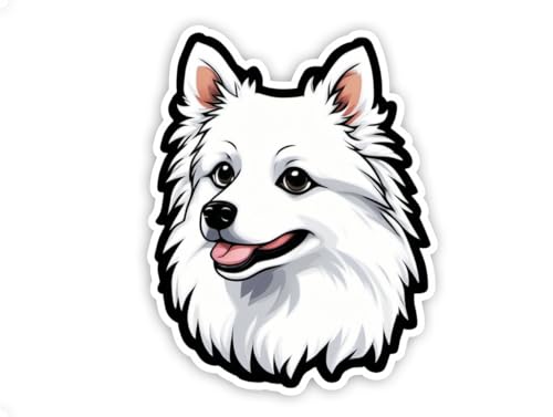 Image of Japanese Spitz Dog Sticker Cute Japanese Spitz Vinyl Decal Waterproof Dog Lover Sticker for Laptop Water Bottle Car Window Notebook Pet Lover Puppy Gift