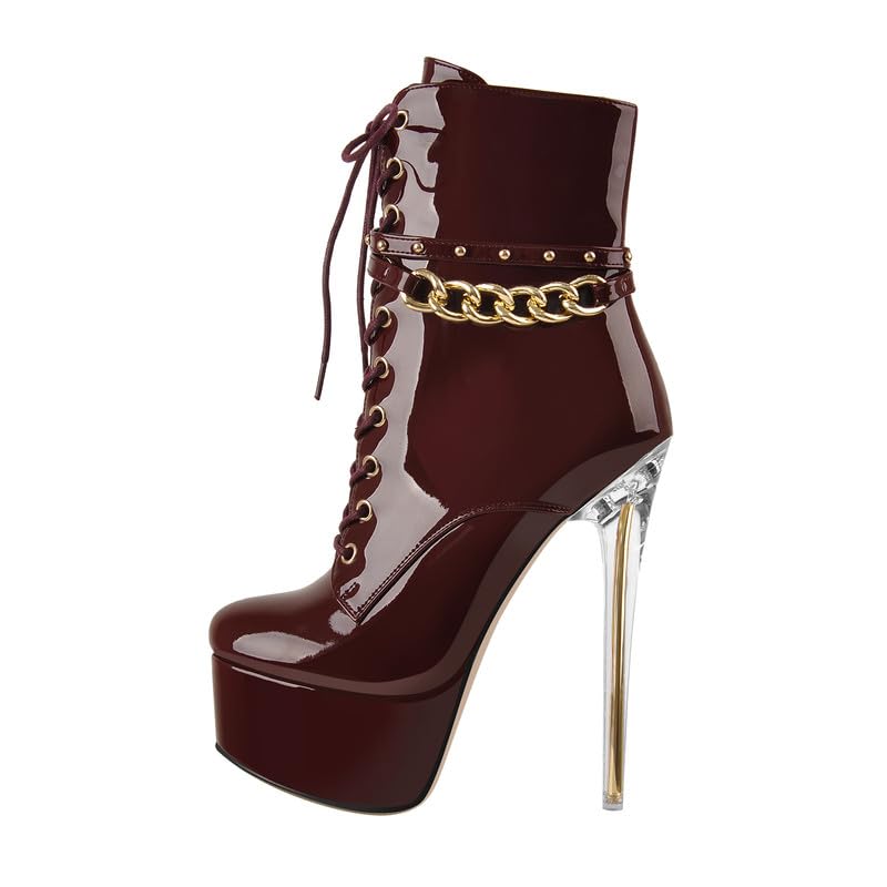 blingqueen Plateau enkellaarzen dames stiletto enkellaarzen punk - 38 EU - bordeaux
