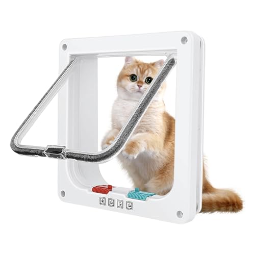 Katzentür, Sicherheits-Haustier-Tür mit 4-Wege-Schloss, katzenklappe innentür, Katzenklappe Außentür, für Innen Außentür, Fenster, Wand, für...