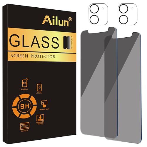 Image of Ailun 2 Pack Privacy Screen Protector for iPhone 11 [6.1 inch] + 2 Pack Camera Lens Protector, Anti Spy Private Tempered Glass Film,[9H Hardness] - HD