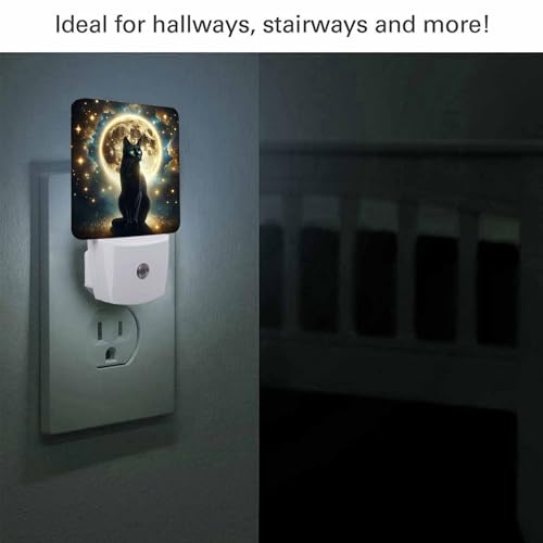 Image of LED Night Light,Full Moon Cat Sit In Grass Field LED Night Light Plug into Wall with Dusk to Dawn Light Sensor White Energy Efficient Nightlight for Bedroom Bathroom Hallway LivingRoom Kitchen