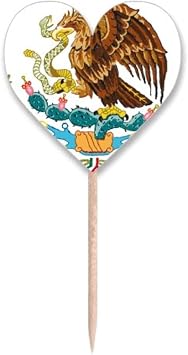 Mexico National Emblem Country Toothpick Flags Heart Lable Cupcake Picks