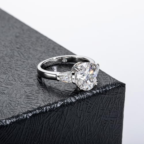 Round Cut Moissanite 3 Stone Engagement Rings D Color VVS1 Emerald Cut 925 Sterling Silver Anniversary Wedding Promise Ring for Women4