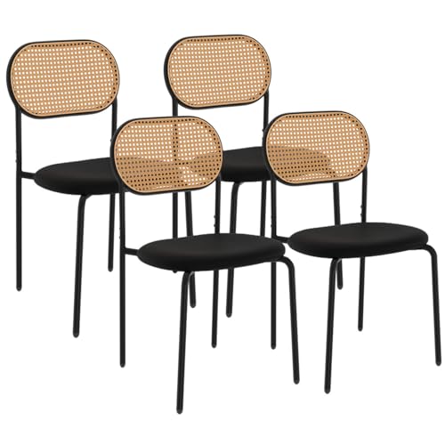 IDMarket - Lot de 4 chaises Vintage Clotilde en métal Noir et Dossier cannage pour Salle à Manger