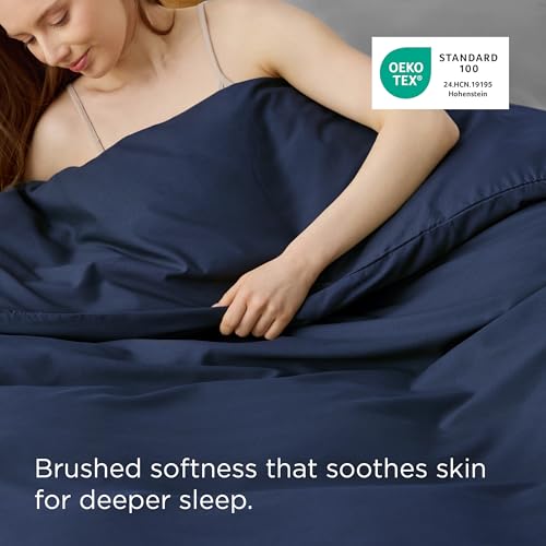 Image of Bedsure Duvet Cover King Size - Only Includes 1 Duvet Cover (104 inchx90 inch), Hotel Luxury Soft Double Brushed All Season Bedding for Kids & Adults, Zipper Closure, Navy Blue (No Comforter, No Pillow Shams)