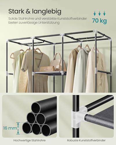 SONGMICS Kleiderschrank, Garderobe, Kleiderständer mit Vliesstoffbezug, Hängestangen, Ablagen, 45 x 130 x 168 cm, große Kapazität, für Schlafzimmer, Wohnzimmer, Taubengrau RYG096G01