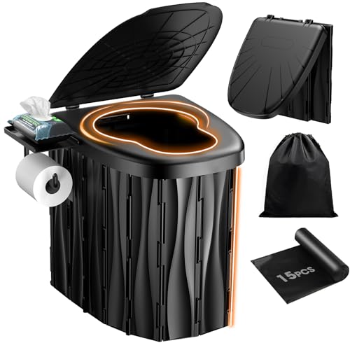 New Upgraded 15'' XL Portable Toilet for Adults, Camping Toilet Tested 500 LBS With Lid & Removable Paper Holder, Portable Potty for Truck Drivers, Camping, RV, Hiking, Car, Tent, Beach, Emergencies