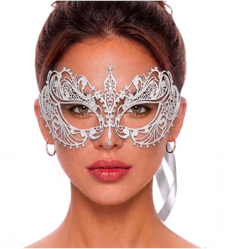 Image of Masquerade Mask for Women with Rhinestones - Elegant Metal Half Face Mask for Masquerade Parties, Mardi Gras, & Themed Events