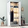 2 door wooden wardrobe armoire with led light 4 shelves grey closet organizer  urban country home decor