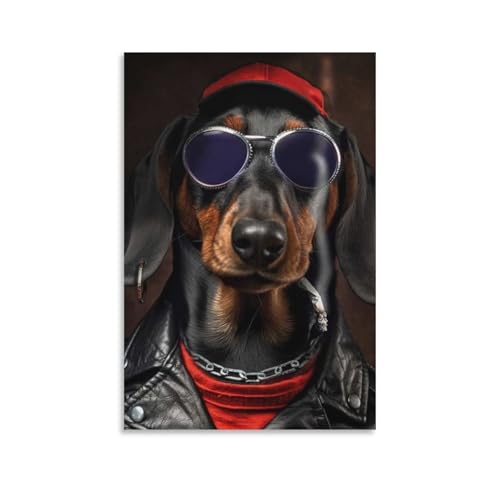 Poster chien teckel decoration salon moderne avec impression sur toile 40x60cm