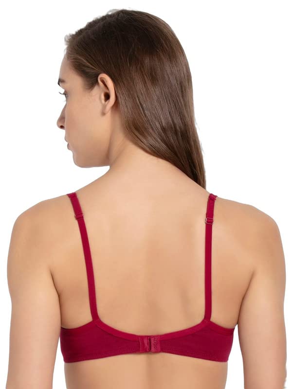 Image of Jockey Women's Wirefree Padded Super Combed Cotton Elastane Stretch Medium Coverage Lace Styling T-Shirt Bra with Adjustable Straps (Pack of 1) (32B, Beet RED)
