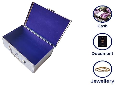 Image of Stainless Steel Storage Box, Cash Box, Pooja Peti, Organizer, Vanity Storage Box, Jewellery Safe Bank Locker, Cash Box With Handicrafts Digital Meena Kari Design (Blue, 9 Inches)