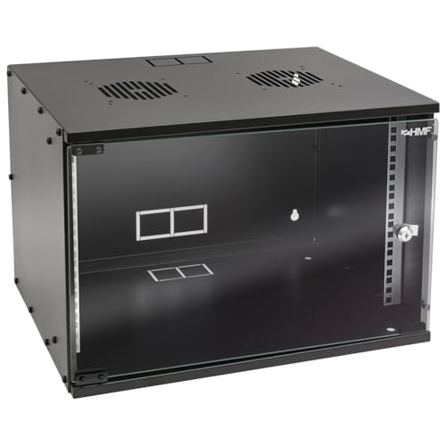 HMF Baie de Brassage 19 Pouces, Armoire réseau 7U avec Porte vitrée, Profondeur 400 mm, Coffret Mural pour Serveur, réseau et Informatique | Noir